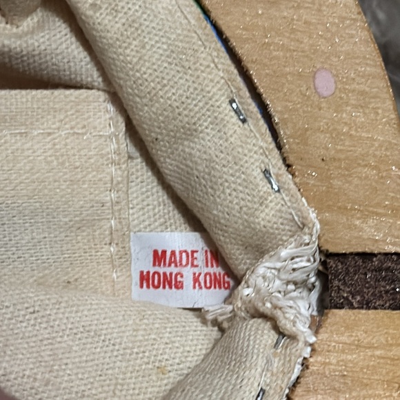 Vintage Woven Clutch-Made in Hong Kong-Wooden Top Closure-Rainbow Exterior - Picture 11 of 17